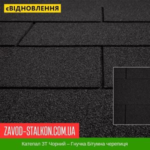 Катепал 3Т Чорний – Гнучка Бітумна черепиця