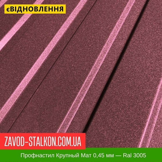 ціна Профнастил Металопрофіль Крупний Мат 0,45 мм - Ral 3005 Вінниця