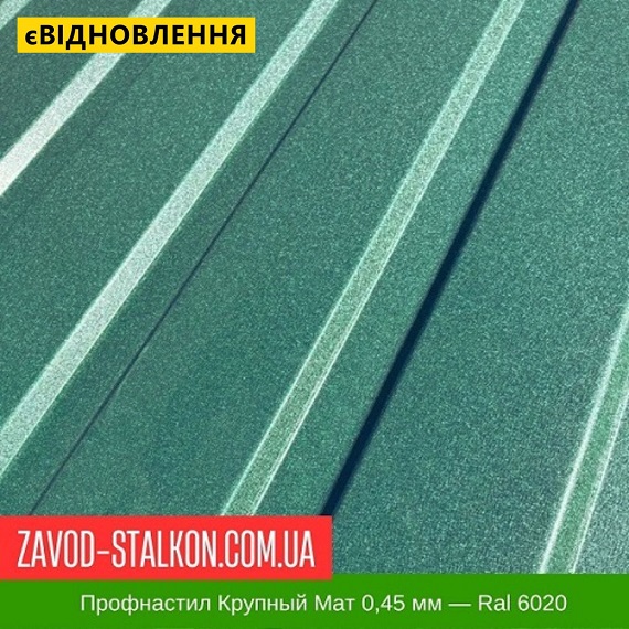 ціна Профнастил Металопрофіль Крупний Мат 0,45 мм - Ral 6020 Вінниця