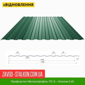 Профнастил Металопрофіль ПС-8 – Економ 0,40
