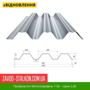 Профнастил Металопрофіль Т-92 – Цинк 1,00